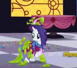 Size: 520x459 | Tagged: safe, screencap, rarity, pony, unicorn, g4, make new friends but keep discord, season 5, animated, assisted exposure, blushing, clothes, clothing theft, covering, cropped, discovery family, discovery family logo, dress, embarrassed, female, gif, humiliation, implied nudity, logo, naked rarity, vacuum cleaner, we don't normally wear clothes