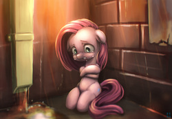 Size: 3508x2411 | Tagged: safe, artist:mrs1989, pinkie pie, g4, brick wall, crying, female, high res, lonely, lost, outdoors, pinkamena diane pie, rain, sad, solo