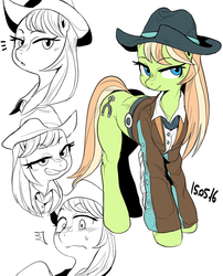 Size: 883x1092 | Tagged: safe, artist:nekubi, yuma spurs, earth pony, pony, appleoosa's most wanted, g4, appleloosa resident, clothes, female, hat, lidded eyes, mare, smiling, solo