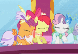 Size: 436x302 | Tagged: safe, screencap, apple bloom, scootaloo, sweetie belle, earth pony, pegasus, pony, unicorn, g4, make new friends but keep discord, season 5, adorabloom, animated, clothes, cute, cutealoo, cuteness overload, cutie mark crusaders, diasweetes, dress, excited, eyes closed, female, filly, foal, gala dress, gif, irrational exuberance, squee, trio, trotting, trotting in place