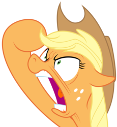 Size: 3951x4292 | Tagged: safe, artist:andy price, artist:masem, idw, applejack, g4, absurd resolution, angry, applejack is best facemaker, female, furious, gums, idw showified, male, meme, old man yells at cloud, rage, rage face, raised hoof, simple background, simpsons did it, solo, the simpsons, transparent background, vector, yelling