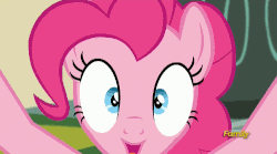 Size: 500x277 | Tagged: safe, edit, edited screencap, screencap, pinkie pie, g4, make new friends but keep discord, animated, breaking the fourth wall, close-up, discovery family logo, example, excited, female, fourth wall, fourth wall destruction, he wants all of the cakes, looking at you, loop, nose in the air, open mouth, screen shake, shaking, smiling, solo, uvula, volumetric mouth