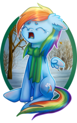 Size: 1200x1900 | Tagged: safe, artist:0okami-0ni, rainbow dash, g4, backwards cutie mark, clothes, crying, female, floating wings, sad, scarf, solo