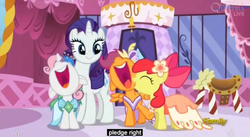 Size: 847x463 | Tagged: safe, screencap, apple bloom, rarity, scootaloo, sweetie belle, g4, make new friends but keep discord, my little pony: friendship is magic, cutie mark crusaders, meme, youtube caption