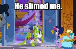 Size: 592x384 | Tagged: safe, edit, edited screencap, screencap, rarity, smooze, spring melody, sprinkle medley, twilight sparkle, alicorn, pony, unicorn, g4, make new friends but keep discord, clothes, dress, female, ghostbusters, grand galloping gala, image macro, mare, meme, smoozed, text, twilight sparkle (alicorn)