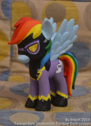 Size: 600x823 | Tagged: safe, artist:antych, rainbow dash, g4, clothes, customized toy, irl, photo, shadowbolt dash, shadowbolts costume, solo, toy