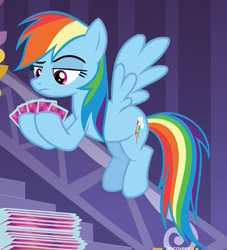 Size: 687x757 | Tagged: safe, screencap, rainbow dash, g4, make new friends but keep discord, card, cropped, female, flying, solo