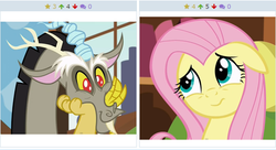 Size: 508x277 | Tagged: safe, screencap, discord, fluttershy, derpibooru, g4, make new friends but keep discord, my little pony: friendship is magic, cropped, cute, cuteness overload, daaaaaaaaaaaw, discute, exploitable meme, juxtaposition, juxtaposition win, meme, meta, reaction image, shyabetes