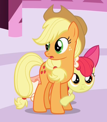 Size: 795x899 | Tagged: safe, screencap, apple bloom, applejack, g4, make new friends but keep discord, cropped, hiding