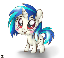 Size: 768x703 | Tagged: safe, artist:pokefire1, dj pon-3, vinyl scratch, pony, g4, cute, female, filly, solo, vinylbetes, younger