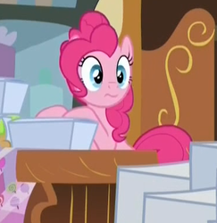 Size: 371x381 | Tagged: safe, screencap, pinkie pie, g4, make new friends but keep discord, my little pony: friendship is magic, :s, cropped, female, solo, wavy mouth