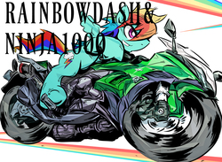 Size: 1550x1135 | Tagged: safe, artist:tyuubatu, rainbow dash, g4, backwards cutie mark, female, motorcycle, solo