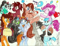 Size: 2205x1698 | Tagged: safe, artist:latigressa6268808, cheese sandwich, pinkie pie, oc, oc:periwinkle, oc:tessa, g4, crossover, homestuck, how to train your dragon, karkat vantas, osmosis jones, ponified, toothless the dragon, traditional art, vanellope von schweetz, wreck-it ralph