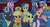 Size: 1920x1032 | Tagged: safe, screencap, apple bloom, applejack, caesar, count caesar, dark moon, graphite, masquerade, north star, perfect pace, perry pierce, pokey pierce, sunshower raindrops, earth pony, pony, unicorn, g4, make new friends but keep discord, my little pony: friendship is magic, background pony, clothes, crowd, dress, frown, group, male, stallion