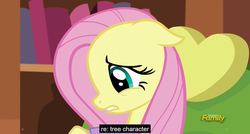 Size: 1600x855 | Tagged: safe, screencap, fluttershy, g4, make new friends but keep discord, discovery family logo, fluttertree, meme, youtube caption