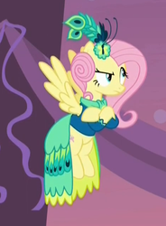 Size: 467x633 | Tagged: safe, screencap, fluttershy, g4, make new friends but keep discord, alternate hairstyle, bottomless, clothes, cropped, dress, female, solo