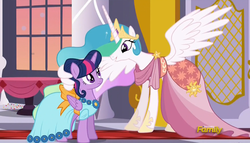 Size: 1745x995 | Tagged: safe, screencap, princess celestia, twilight sparkle, alicorn, pony, g4, make new friends but keep discord, female, mare, twilight sparkle (alicorn), wing hands