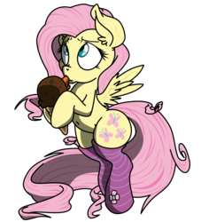 Size: 2000x2200 | Tagged: safe, artist:dfectivedvice, artist:pananovich, fluttershy, pony, g4, belly button, bipedal, clothes, colored, cute, female, food, high res, ice cream, ice cream cone, shyabetes, simple background, socks, solo, striped socks, tongue out, transparent background