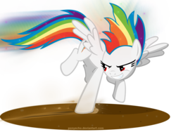 Size: 1600x1200 | Tagged: safe, artist:ponyecho, rainbow dash, pegasus, pony, g4, female, flying, grin, motion blur, show accurate, simple background, skidding, smiling, solo, speed, super rainbow dash, transparent background