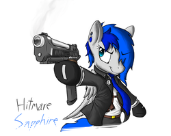 Size: 2613x2081 | Tagged: safe, artist:kenfkol, oc, oc only, oc:sapphire sights, fallout equestria, beretta, clothed ponies, clothes, gun, high res, implied murder, pistol, standing, suit