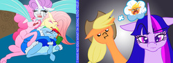 Size: 5000x1818 | Tagged: safe, artist:penny, applejack, fluttershy, pinkie pie, rainbow dash, rarity, twilight sparkle, g4, my little pony: friendship is magic, tanks for the memories, :i, female, solo