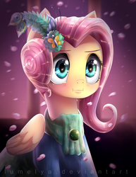 Size: 773x1000 | Tagged: dead source, safe, artist:lumelya, fluttershy, g4, make new friends but keep discord, :i, alternate hairstyle, cute, female, scene interpretation, shyabetes, solo, we bought two cakes