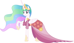 Size: 5499x3232 | Tagged: safe, artist:cheezedoodle96, princess celestia, pony, g4, make new friends but keep discord, .svg available, clothes, cute, cutelestia, dress, female, gala dress, grin, mare, raised hoof, simple background, smiling, solo, svg, transparent background, vector