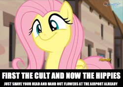 Size: 960x678 | Tagged: safe, screencap, fluttershy, g4, make new friends but keep discord, the cutie map, airplane!, cult, female, hippie, image macro, meme, moonies, solo