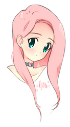 Size: 573x1045 | Tagged: safe, artist:framboosi, artist:ilianagatto, fluttershy, human, g4, bust, choker, cute, ear piercing, earring, female, humanized, jewelry, piercing, portrait, shyabetes, simple background, solo, white background