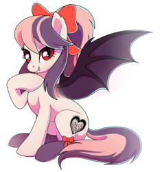 Size: 1823x1957 | Tagged: safe, artist:trippinmars, oc, oc only, oc:sweet velvet, bat pony, pony, bow, hair bow, high ponytail, ponytail, solo