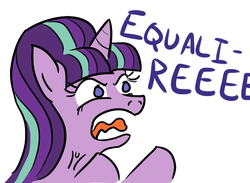 Size: 549x402 | Tagged: safe, artist:jargon scott, starlight glimmer, pony, unicorn, g4, the cutie map, /r9k/, angry, female, frown, glare, mare, open mouth, pepe the frog, reeee, simple background, solo, that pony sure does love equality, tongue out, vein, vein bulge, white background