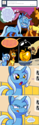 Size: 1280x4108 | Tagged: safe, artist:grandpalove, cheese sandwich, discord, trixie, pony, unicorn, ask trixie and cheese, g4, apple eyes, apple of discord, bandage, bee sting, comic, female, grinch face, high res, how the grinch stole christmas, mare, the grim adventures of billy and mandy, the grinch, tumblr, wingding eyes