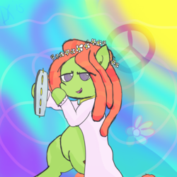 Size: 3500x3500 | Tagged: safe, artist:davierocket, tree hugger, g4, make new friends but keep discord, female, floral head wreath, flower in hair, high res, mercedes symbol mistaken for peace sign, musical instrument, solo, tambourine
