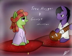 Size: 2203x1738 | Tagged: safe, artist:neighday, tree hugger, g4, make new friends but keep discord, george harrison, pillow, sitar