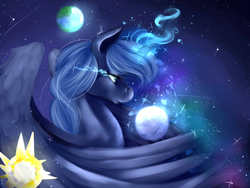 Size: 4000x3000 | Tagged: safe, artist:moeru789, princess luna, g4, female, moon, pony bigger than a planet, solo