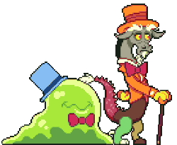 Size: 552x452 | Tagged: safe, artist:mrponiator, discord, smooze, draconequus, g4, make new friends but keep discord, animated, bowtie, cane, clothes, cute, daaaaaaaaaaaw, frown, gay, hat, kissing, male, pixel art, season 5 pixel art, shipping, simple background, smiling, smoozecord, suit, top hat, transparent background, wavy mouth