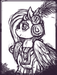 Size: 828x1091 | Tagged: safe, artist:bantha, fluttershy, pony, g4, make new friends but keep discord, my little pony: friendship is magic, clothes, dress, female, gala dress, grayscale, monochrome, solo