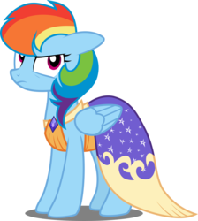 Size: 4000x4456 | Tagged: dead source, safe, artist:xebck, rainbow dash, pegasus, pony, g4, make new friends but keep discord, absurd resolution, alternate hairstyle, clothes, dress, female, floppy ears, folded wings, gala dress, glare, grumpy, jealous, looking at you, mare, rainbow dash always dresses in style, simple background, solo, transparent background, vector, wings