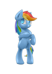 Size: 1280x1810 | Tagged: dead source, safe, artist:lovelyneckbeard, rainbow dash, pegasus, pony, g4, belly button, bipedal, female, mare, open mouth, simple background, solo, white background, wrong eye color
