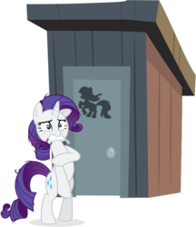 Size: 582x675 | Tagged: safe, artist:jonas9610, artist:yanoda, edit, rarity, pony, g4, make new friends but keep discord, the last roundup, bipedal, blushing, covering, desperation, embarrassed, female, implied nudity, naked rarity, need to pee, omorashi, outhouse, potty, potty dance, potty emergency, potty time, solo, toilet, trotting in place, we don't normally wear clothes