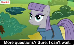 Size: 1600x973 | Tagged: safe, maud pie, earth pony, pony, comic:celestia's servant interview, g4, caption, cs captions, female, interview, mare, solo