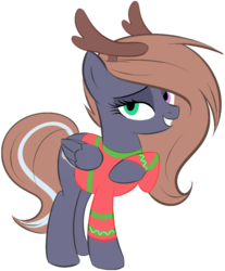 Size: 814x981 | Tagged: safe, artist:noodlerain, oc, oc only, oc:noodle rain, antlers, christmas, clothes, heterochromia, solo, sweater