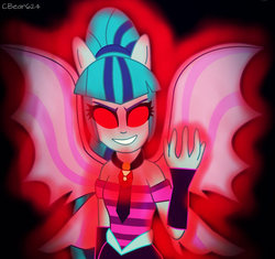 Size: 600x565 | Tagged: safe, artist:cbear624, sonata dusk, equestria girls, g4, evil smile, fin wings, glowing eyes, looking at you, ponied up