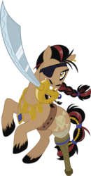 Size: 5080x9785 | Tagged: safe, artist:korakduhart, idw, captain hoofbeard, earth pony, pony, g4, spoiler:comic, spoiler:comic14, absurd resolution, amputee, eyepatch, gold tooth, idw showified, male, mouth hold, peg leg, pirate, prosthetic leg, prosthetic limb, prosthetics, simple background, solo, stallion, sword, transparent background, vector
