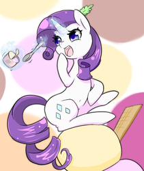 Size: 602x713 | Tagged: safe, artist:braffy, rarity, pony, g4, belly button, ice cream, magic, ponies in food, solo, spoon