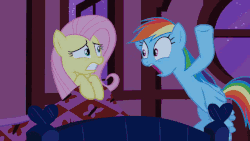 Size: 640x360 | Tagged: safe, screencap, discord, fine line, fluttershy, maxie, perfect pace, rainbow dash, rarity, g4, make new friends but keep discord, season 2, season 5, the super speedy cider squeezy 6000, animated, annoyed, assisted exposure, blushing, clothing theft, covering, embarrassed, fluttershy sleeps naked, frown, glare, grin, gritted teeth, humiliation, naked rarity, nervous, smiling, we don't normally wear clothes, wide eyes
