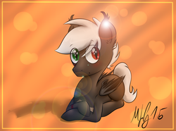 Size: 3131x2325 | Tagged: safe, artist:morroderthefreakyguy, oc, oc only, bat pony, pony, colt, cute, detailed, green eyes, heterochromia, high res, lens flare, looking at you, male, red eyes, solo