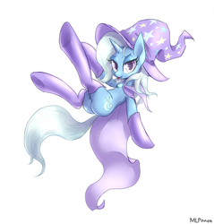 Size: 1006x1054 | Tagged: safe, artist:mlpanon, trixie, pony, unicorn, g4, butt, cape, clothes, female, latex, latex socks, mare, plot, simple background, socks, solo, tongue out, white background