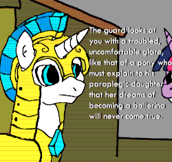 Size: 500x471 | Tagged: safe, artist:blazang, twilight sparkle, pony, unicorn, g4, /tg/, 4chan, ballerina, blank expression, caption, female, gif, image macro, male, mare, meme, non-animated gif, prequel (webcomic), royal guard, solo focus, stallion, text