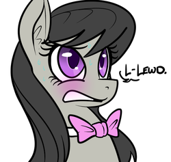 Size: 528x500 | Tagged: safe, artist:reiduran, edit, octavia melody, earth pony, pony, blushing, dialogue, female, juxtaposition bait, lewd, mare, reaction image, simple background, solo, stuttering, sweat, white background